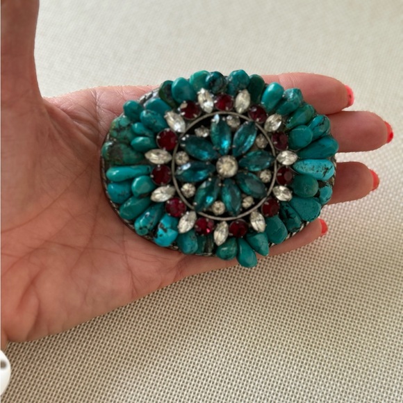 Handmade natural turquoise/Vintage pendant belt buckle - Picture 5 of 5